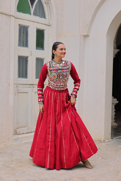 Red Roman with Attractive Gota-Patti Lace Lehenga Choli