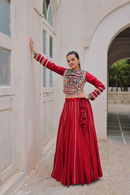 Red Roman with Attractive Gota-Patti Lace Lehenga Choli