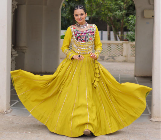 Yellow Roman with Attractive Gota-Patti Lace Lehenga Choli