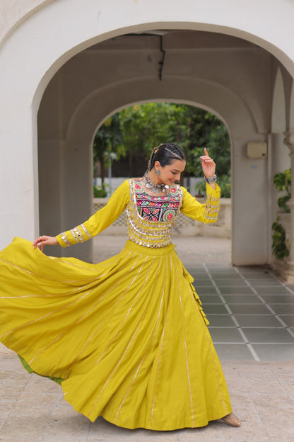 Yellow Roman with Attractive Gota-Patti Lace Lehenga Choli