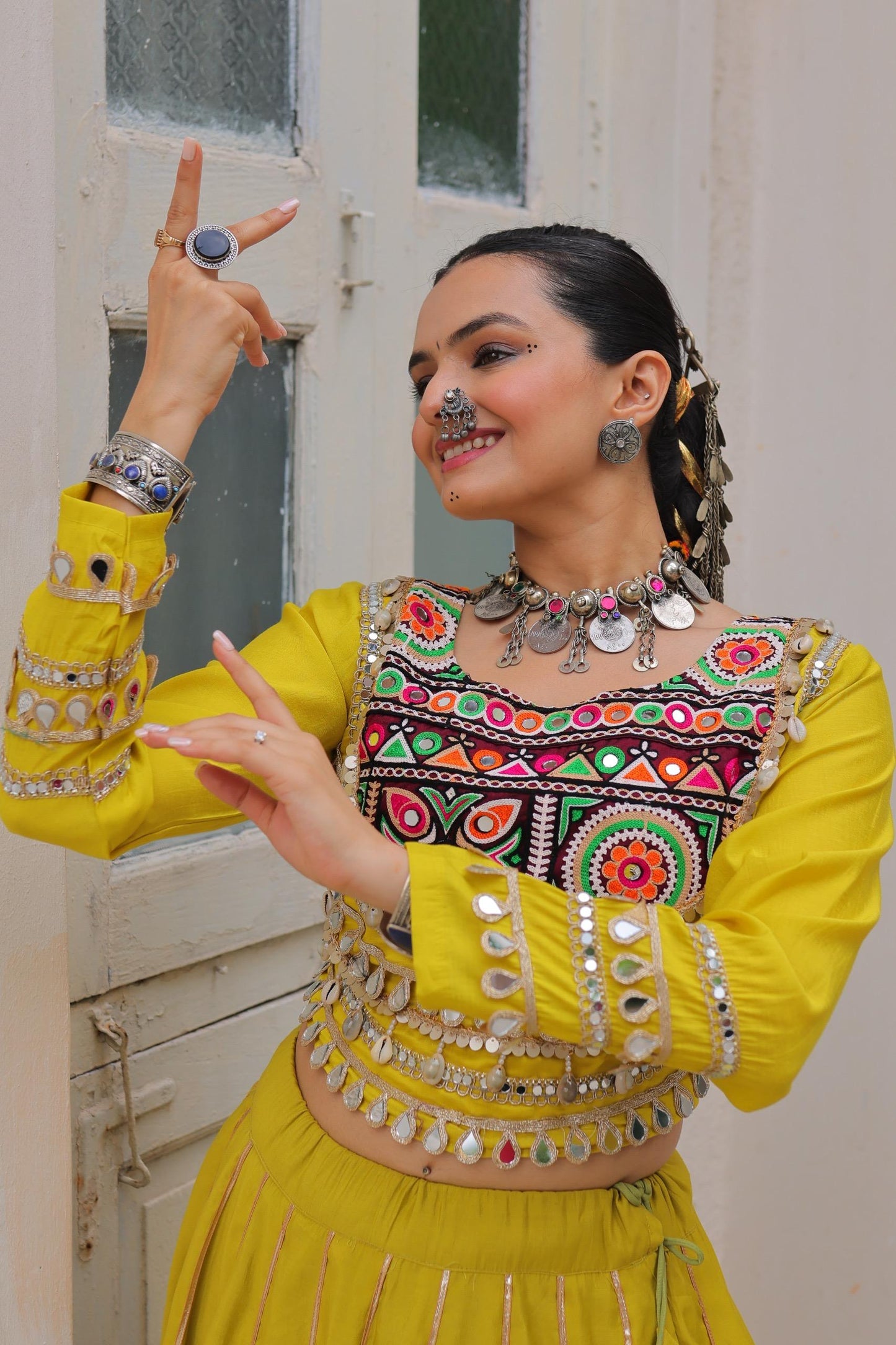 Yellow Roman with Attractive Gota-Patti Lace Lehenga Choli