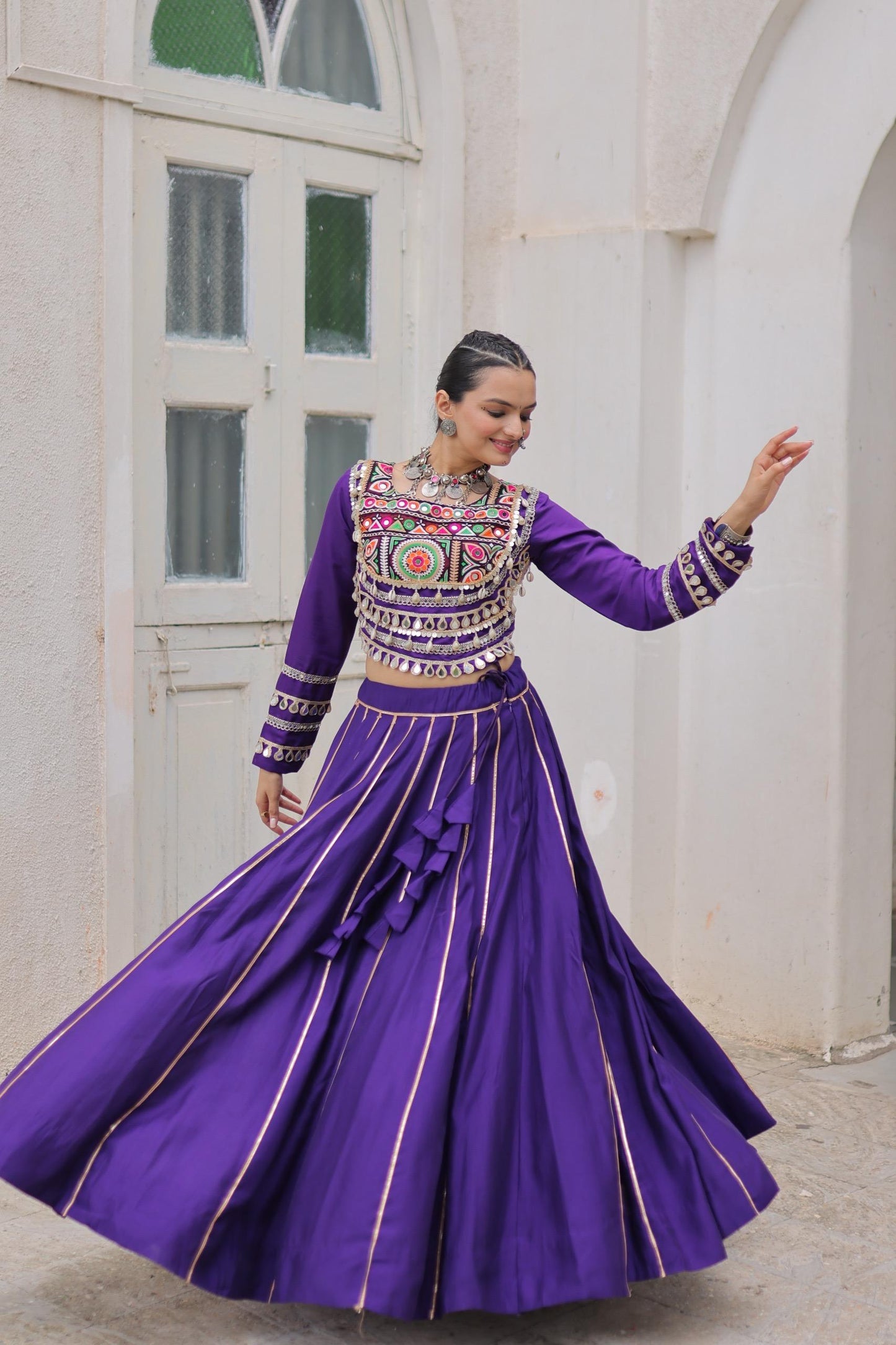 Purple Roman with Attractive Gota-Patti Lace Lehenga Choli
