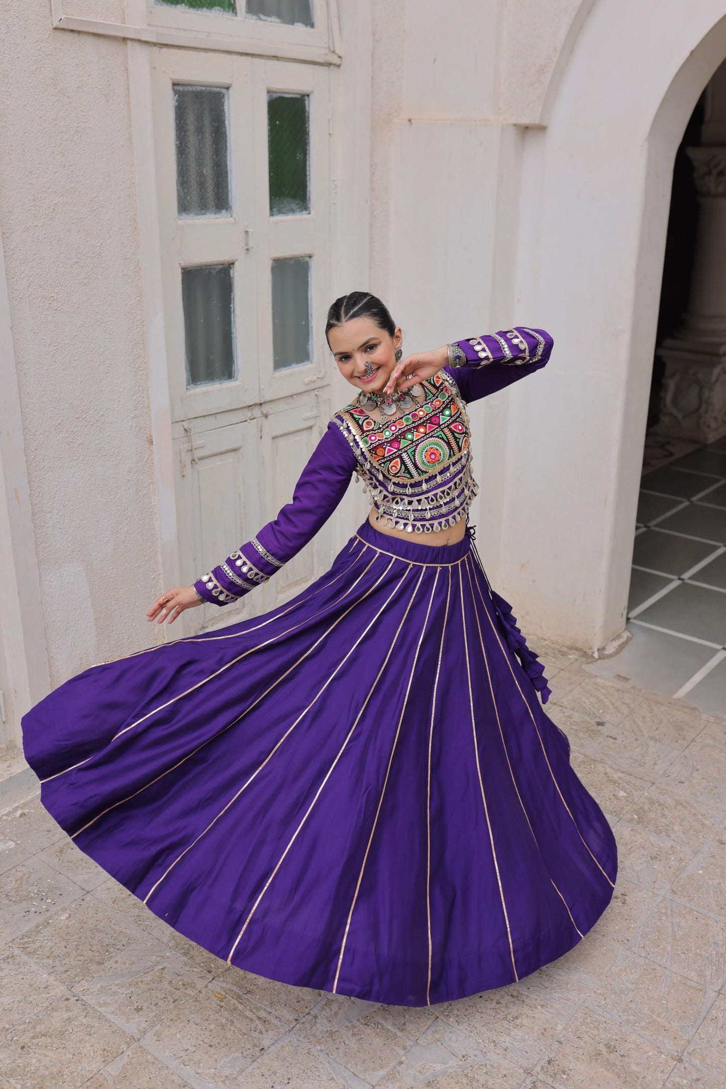 Purple Roman with Attractive Gota-Patti Lace Lehenga Choli