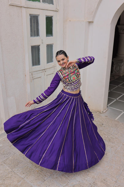 Purple Roman with Attractive Gota-Patti Lace Lehenga Choli