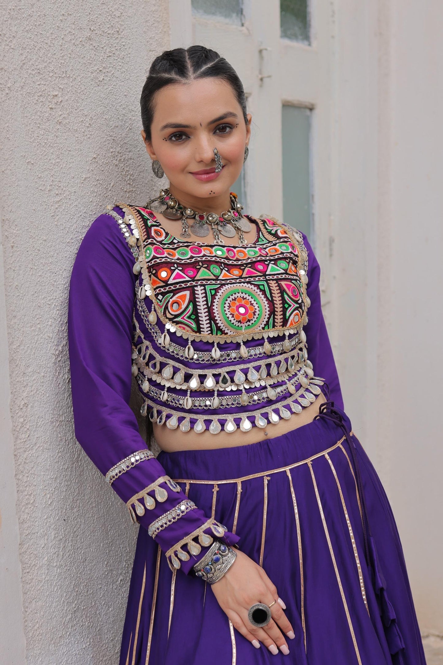 Purple Roman with Attractive Gota-Patti Lace Lehenga Choli