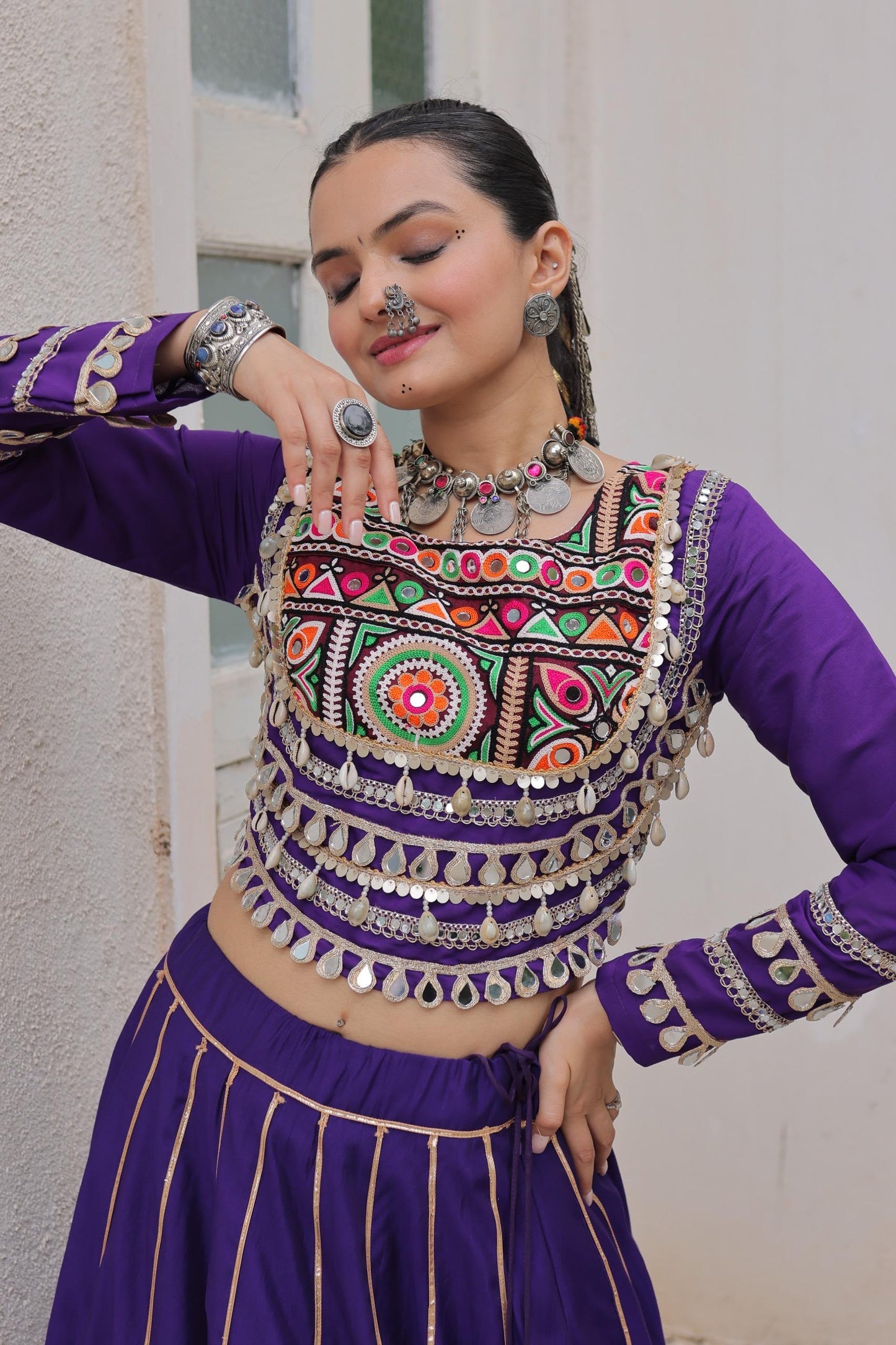 Purple Roman with Attractive Gota-Patti Lace Lehenga Choli