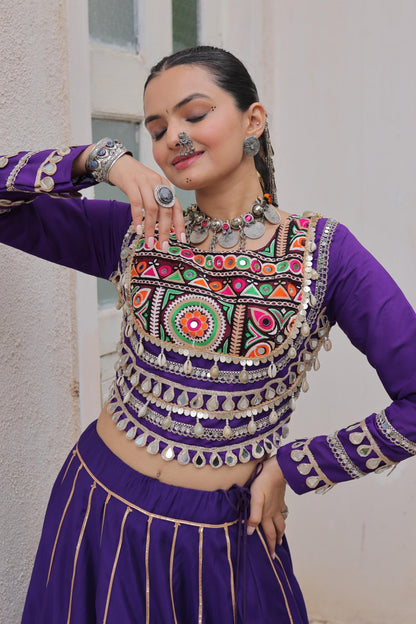 Purple Roman with Attractive Gota-Patti Lace Lehenga Choli
