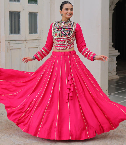Rani Pink Roman with Attractive Gota-Patti Lace Lehenga Choli