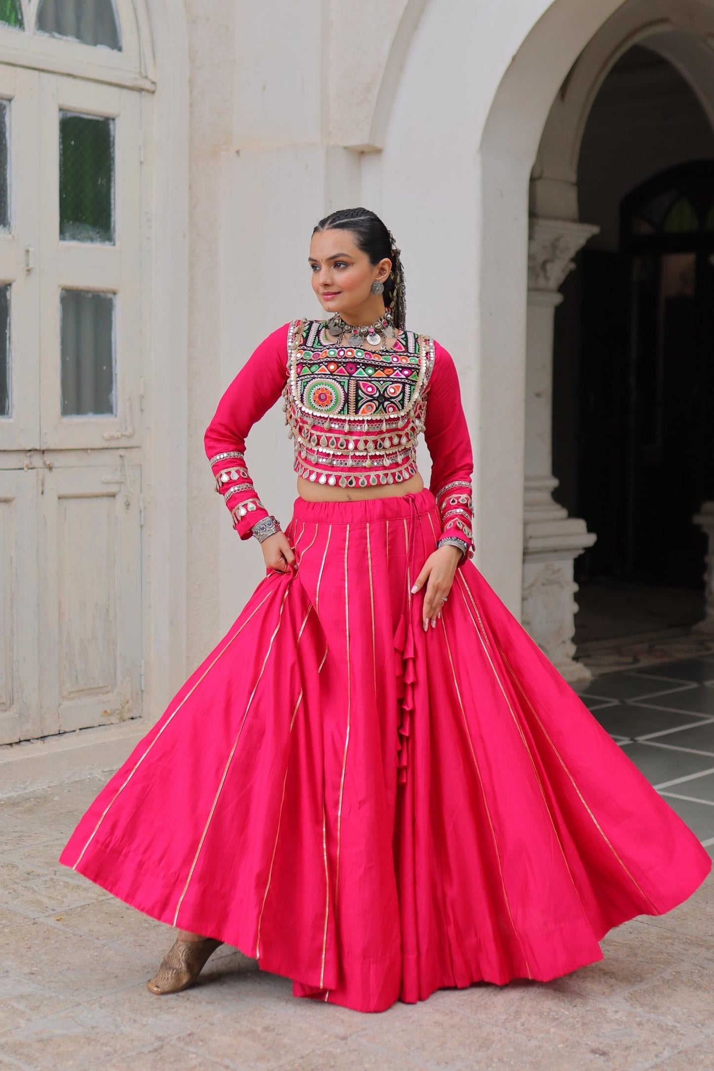 Rani Pink Roman with Attractive Gota-Patti Lace Lehenga Choli