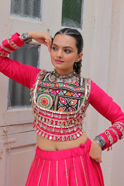 Rani Pink Roman with Attractive Gota-Patti Lace Lehenga Choli