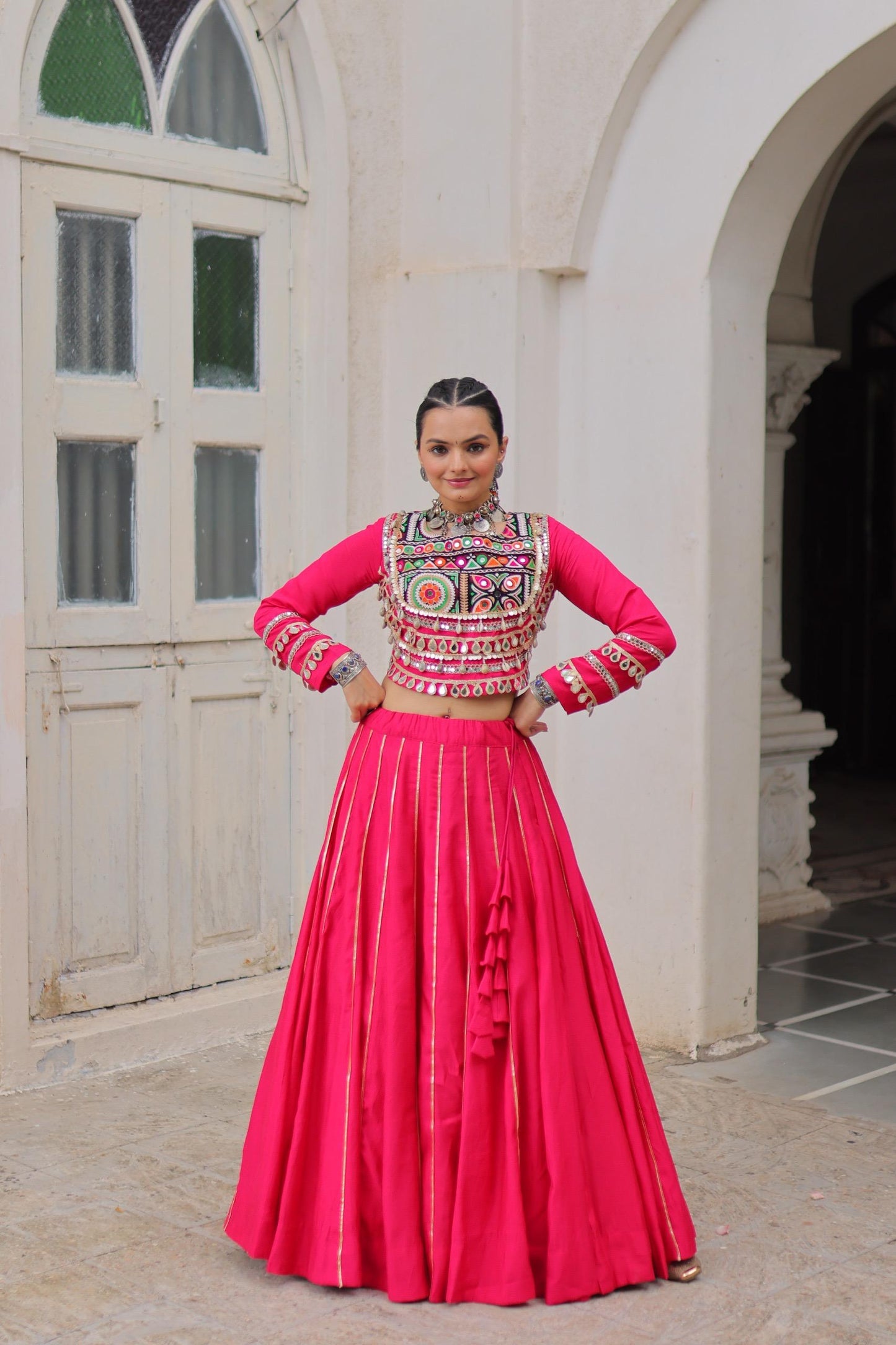 Rani Pink Roman with Attractive Gota-Patti Lace Lehenga Choli