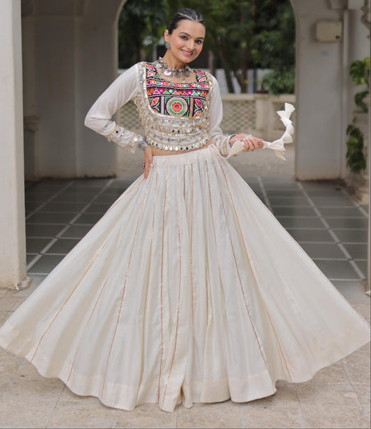 White Roman with Attractive Gota-Patti Lace Lehenga Choli
