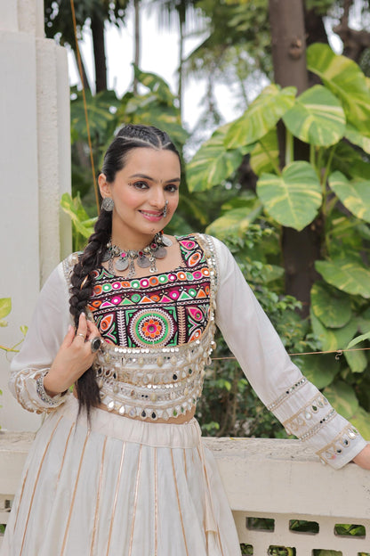White Roman with Attractive Gota-Patti Lace Lehenga Choli