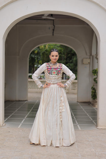 White Roman with Attractive Gota-Patti Lace Lehenga Choli