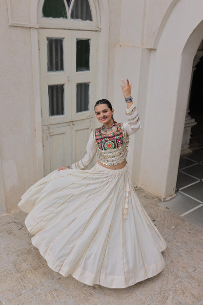 White Roman with Attractive Gota-Patti Lace Lehenga Choli