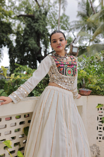 White Roman with Attractive Gota-Patti Lace Lehenga Choli