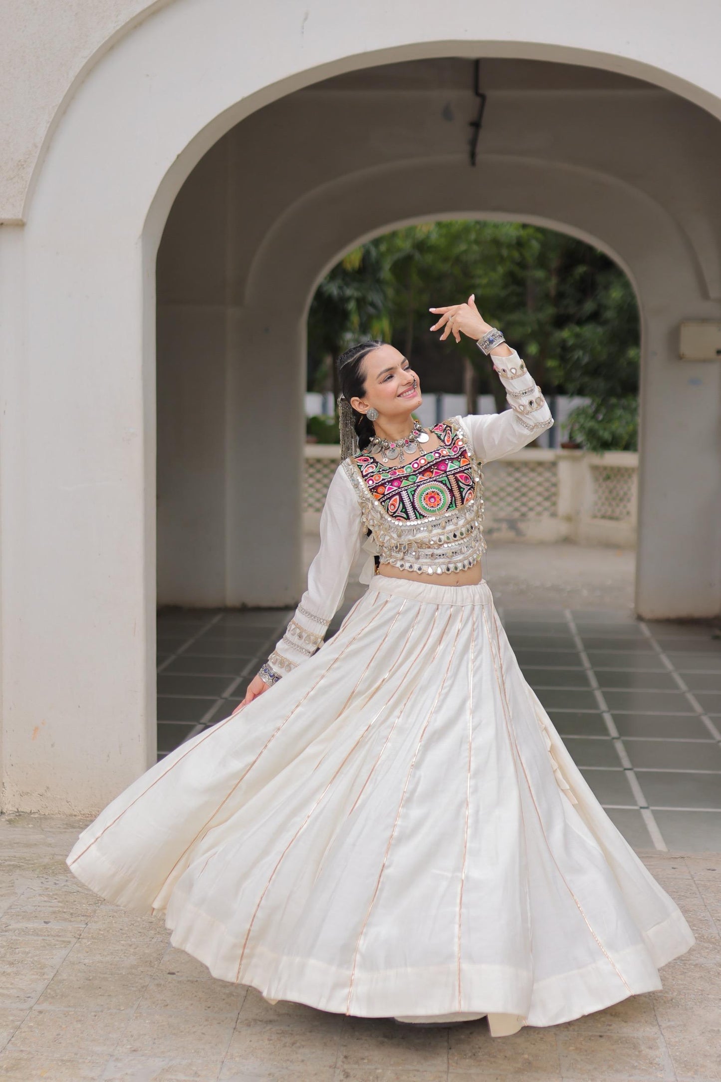 White Roman with Attractive Gota-Patti Lace Lehenga Choli