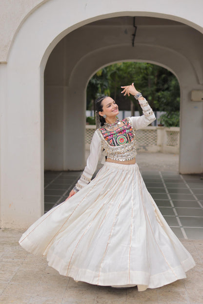 White Roman with Attractive Gota-Patti Lace Lehenga Choli