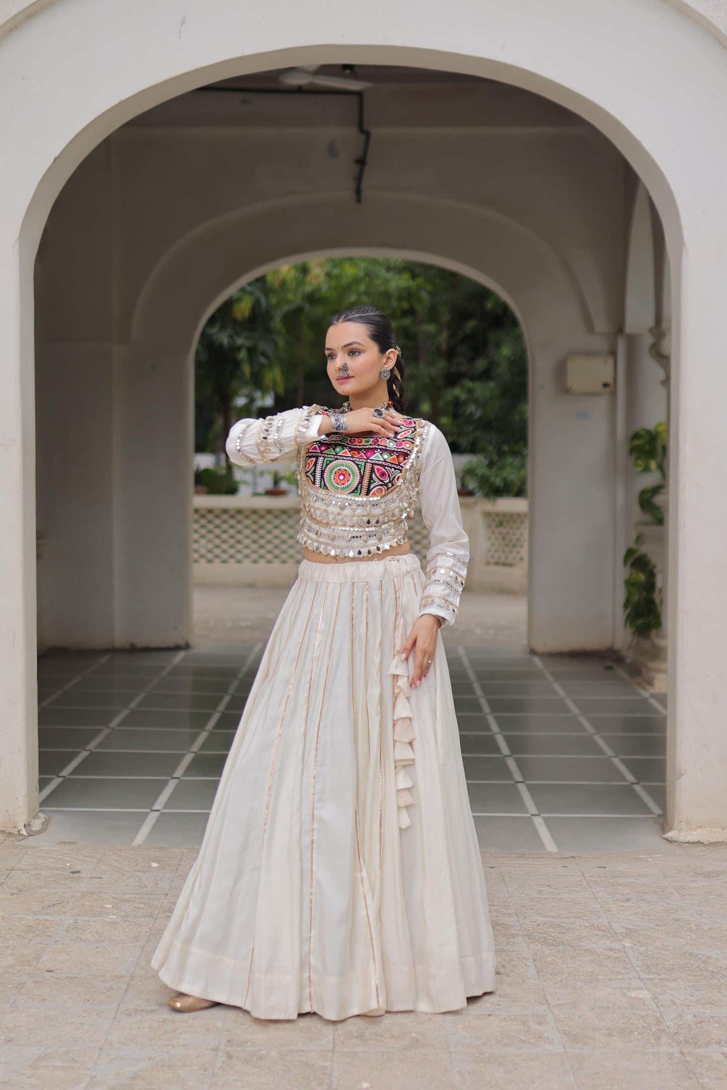 White Roman with Attractive Gota-Patti Lace Lehenga Choli