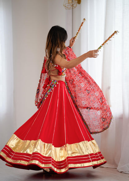 Red Heavy Rayon Lagdi Patta Lehenga Choli With Dupatta