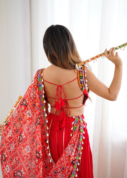 Red Heavy Rayon Lagdi Patta Lehenga Choli With Dupatta