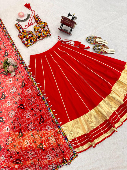 Red Heavy Rayon Lagdi Patta Lehenga Choli With Dupatta