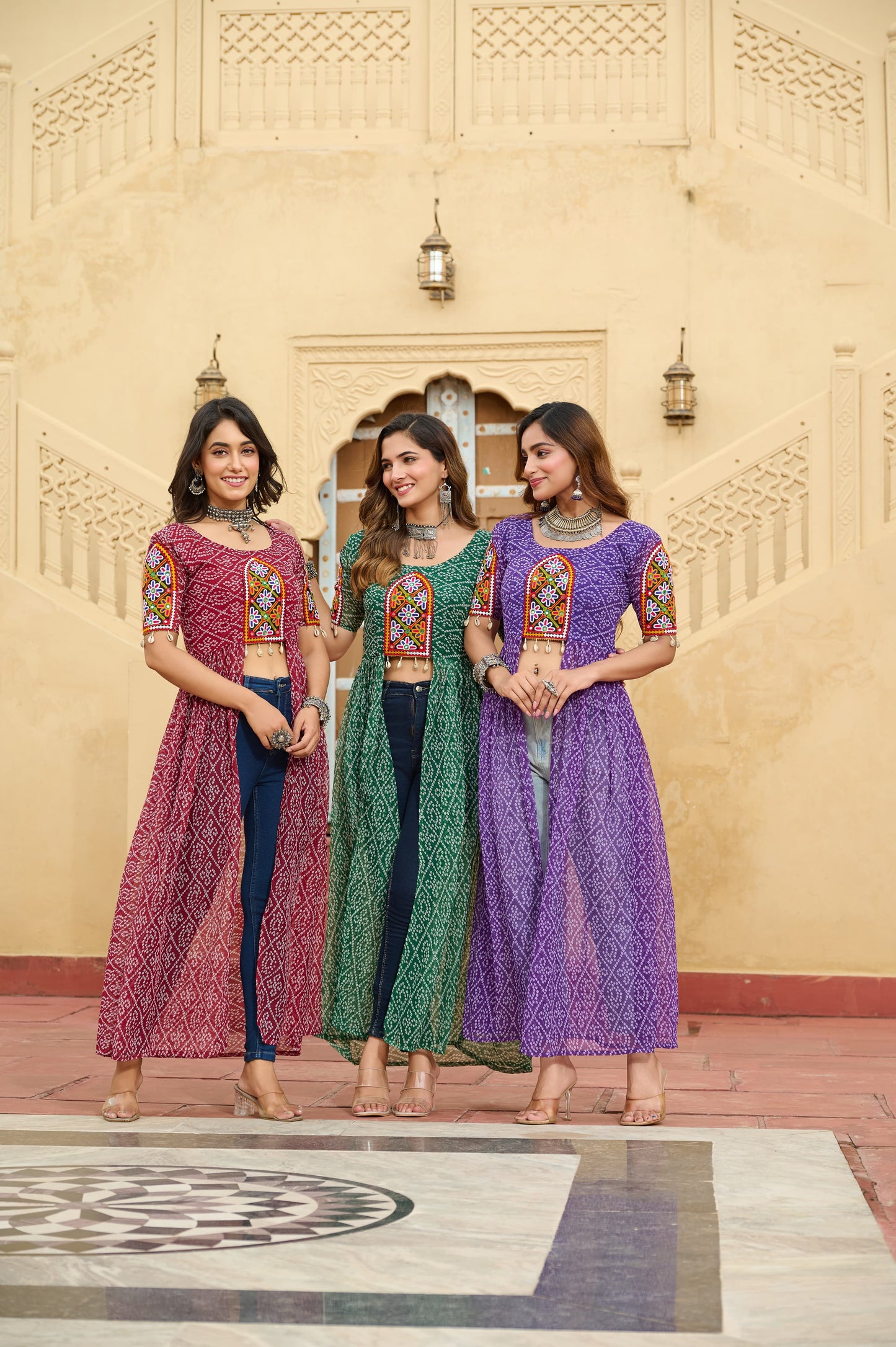 Maroon Faux Georgette Bandhani Printed Navratri Kurti