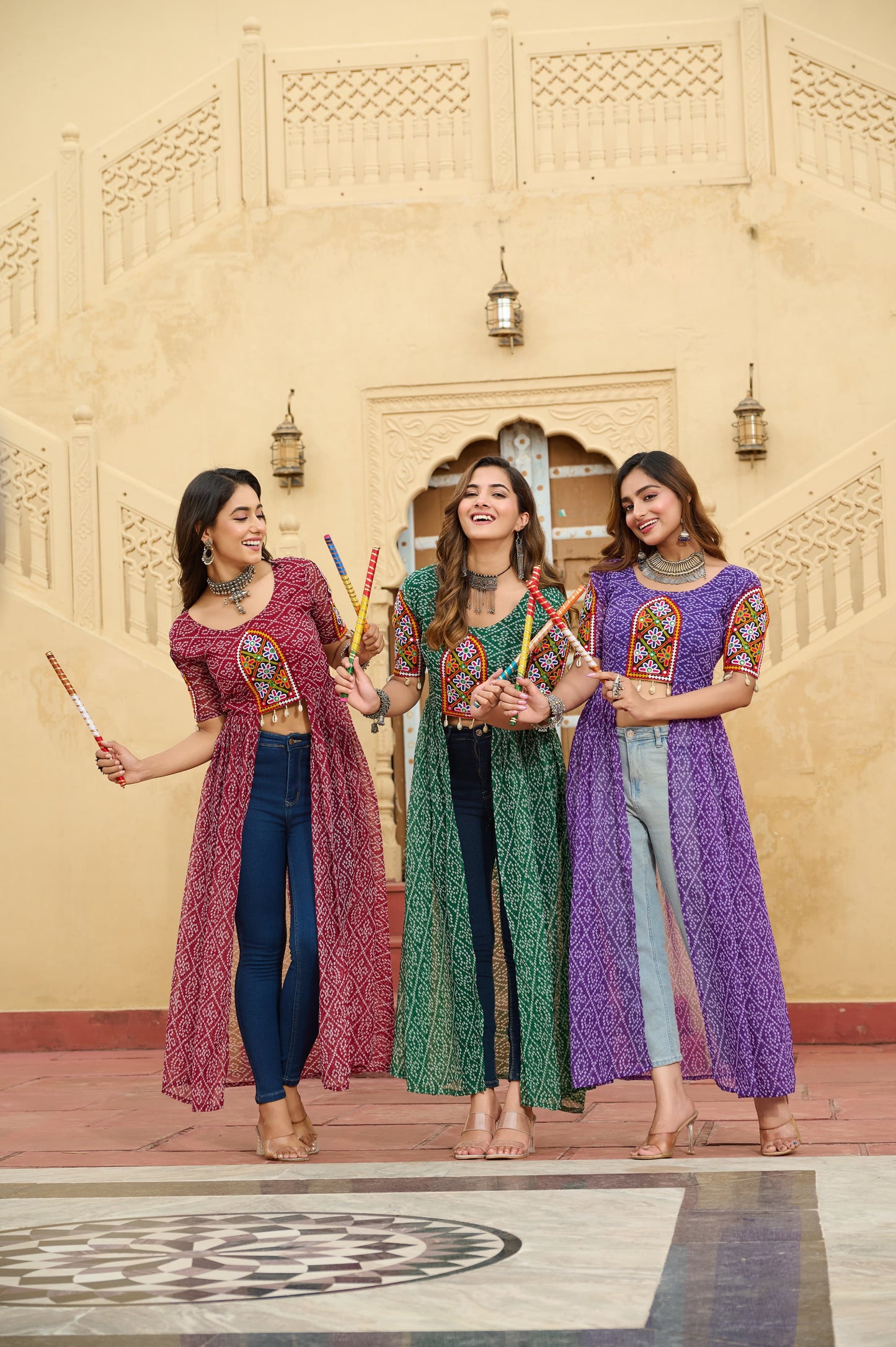Maroon Faux Georgette Bandhani Printed Navratri Kurti