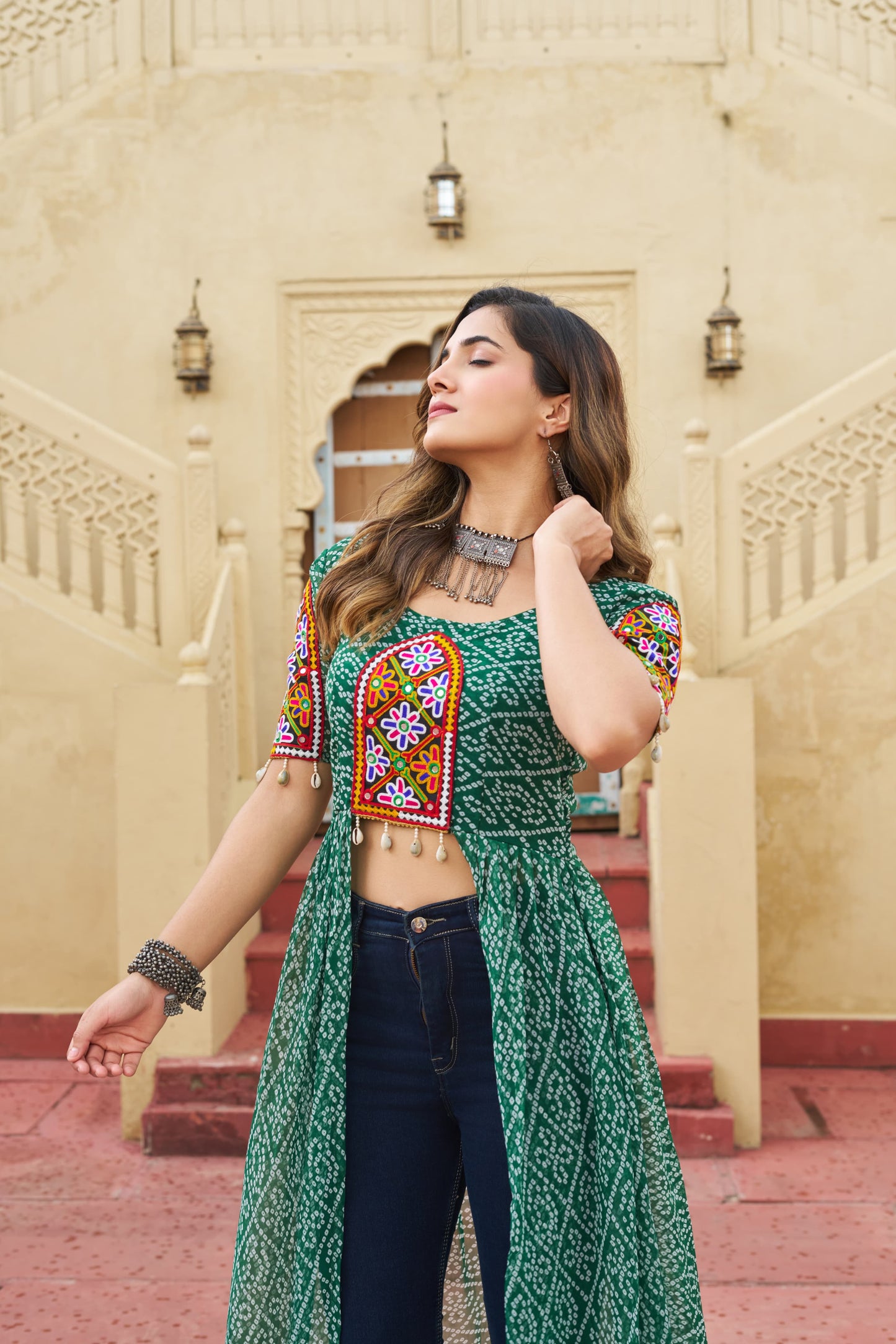 Maroon Faux Georgette Bandhani Printed Navratri Kurti