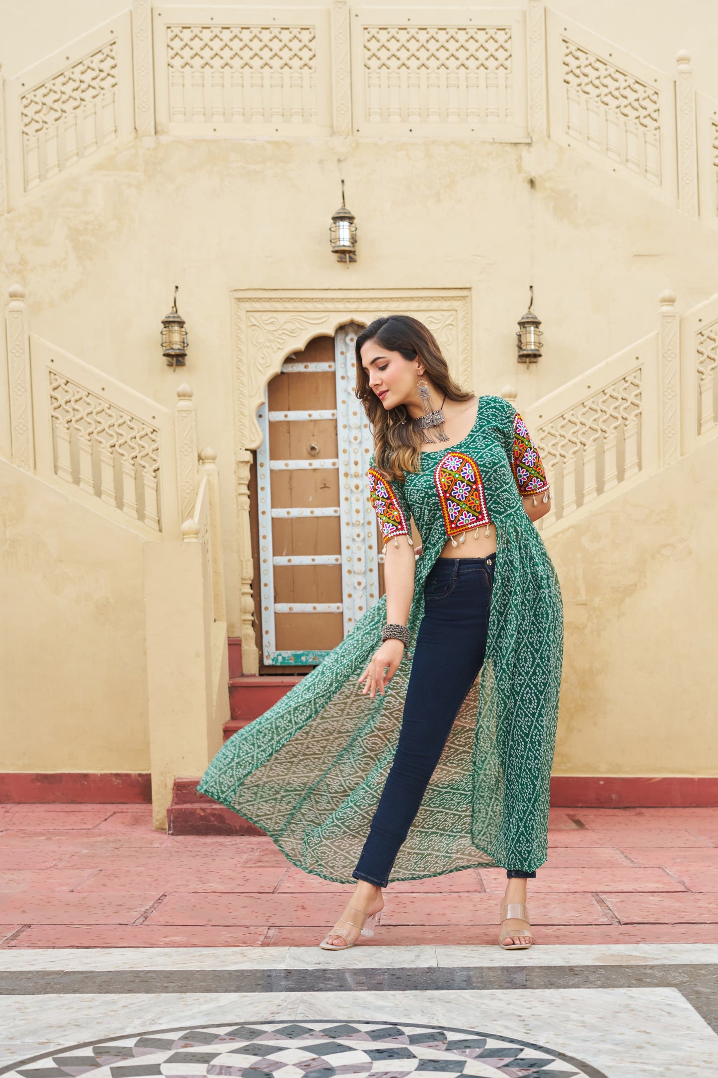 Maroon Faux Georgette Bandhani Printed Navratri Kurti