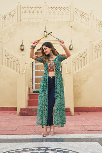 Maroon Faux Georgette Bandhani Printed Navratri Kurti