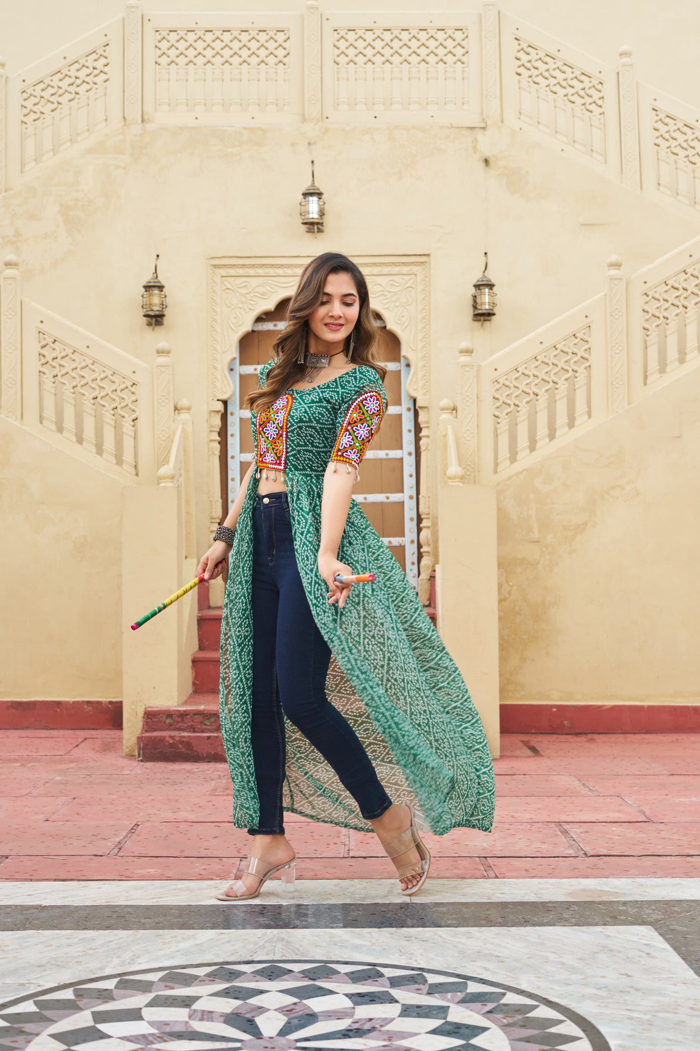 Maroon Faux Georgette Bandhani Printed Navratri Kurti