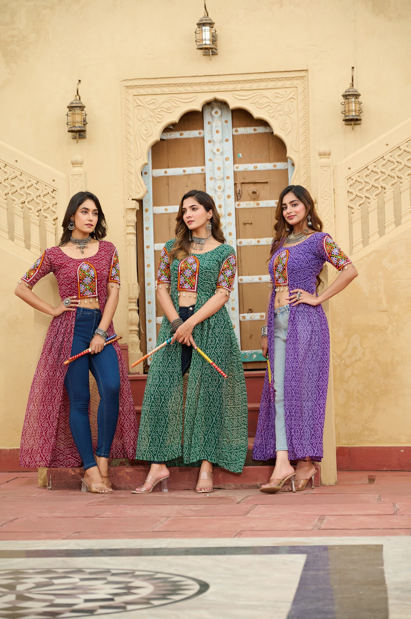 Maroon Faux Georgette Bandhani Printed Navratri Kurti
