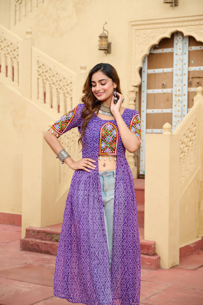 Maroon Faux Georgette Bandhani Printed Navratri Kurti