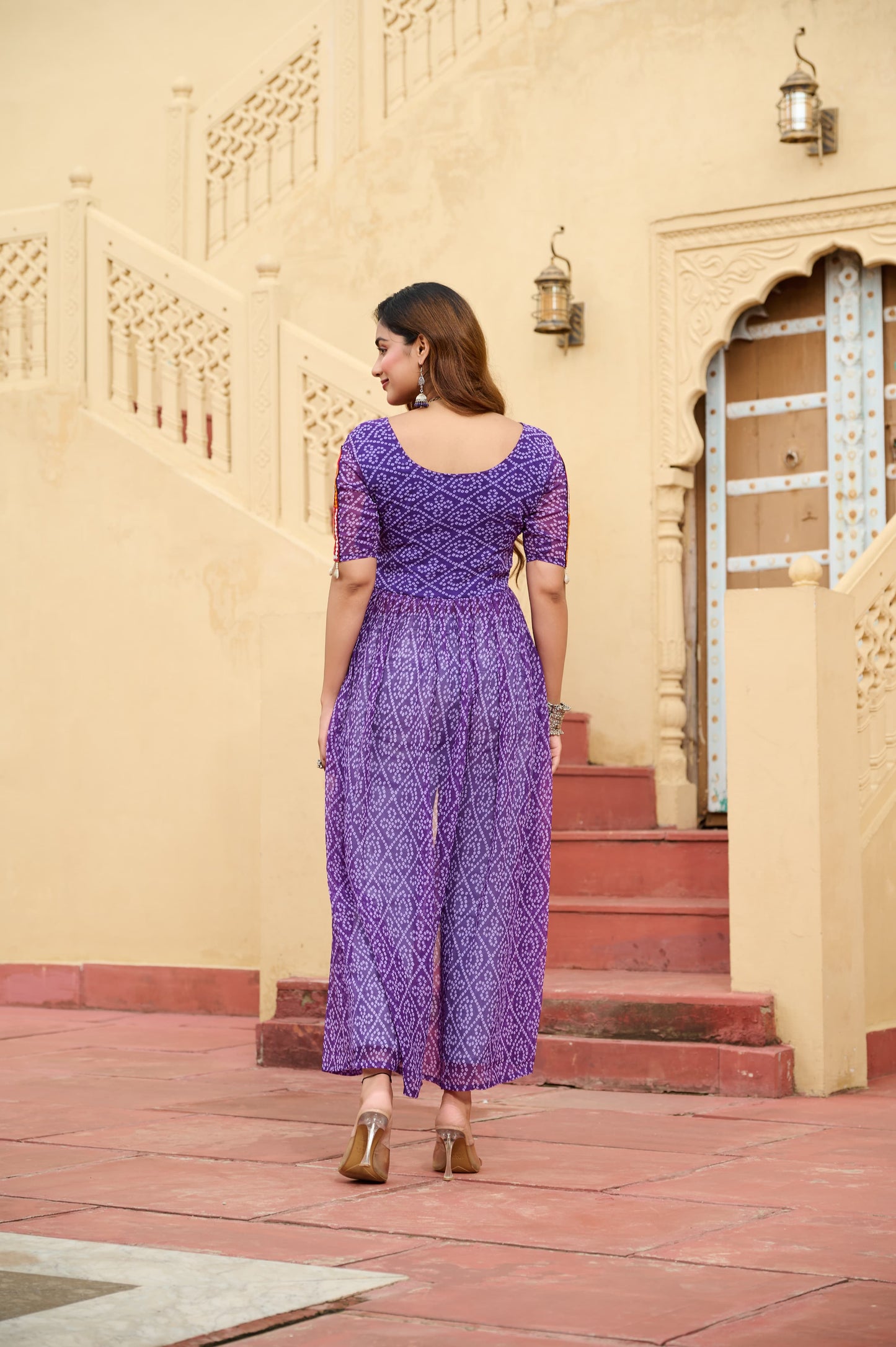 Maroon Faux Georgette Bandhani Printed Navratri Kurti