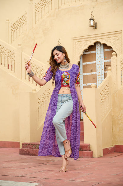 Maroon Faux Georgette Bandhani Printed Navratri Kurti