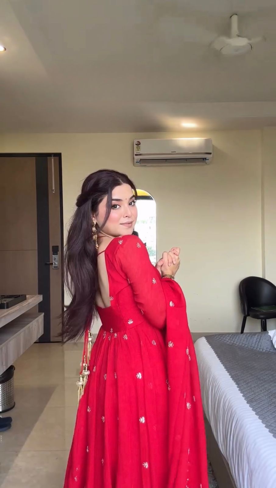 Red Faux Georgette Thread with Sequins 3pc Kurta Set