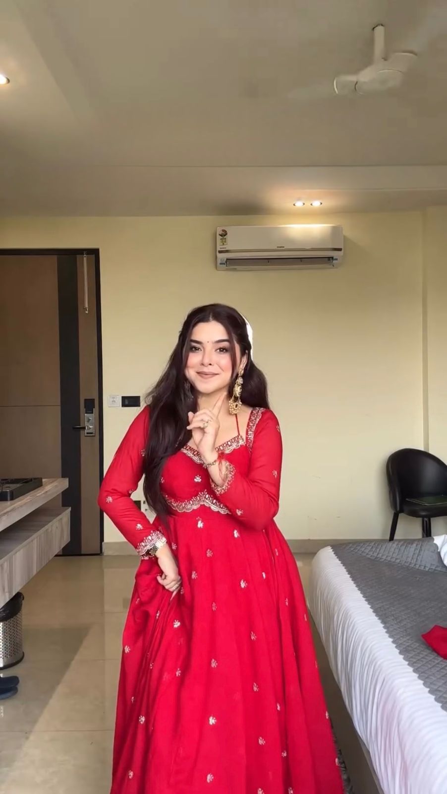 Red Faux Georgette Thread with Sequins 3pc Kurta Set