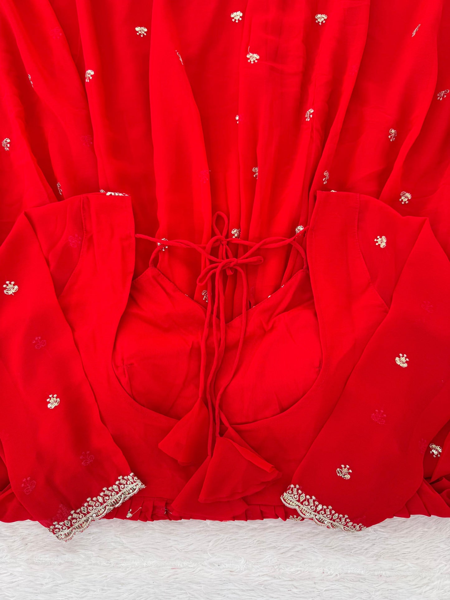 Red Faux Georgette Thread with Sequins 3pc Kurta Set