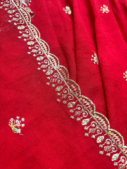 Red Faux Georgette Thread with Sequins 3pc Kurta Set