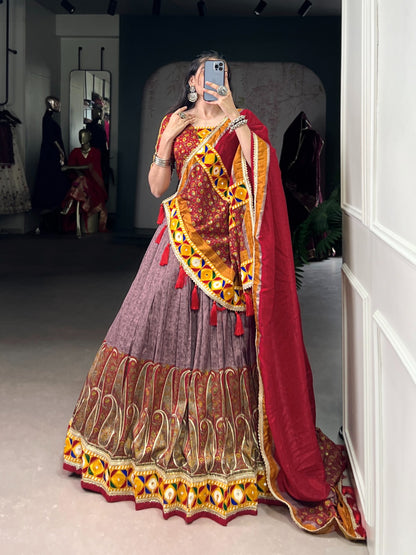 Onion Tasar Silk With Kashmiri Foil Print Lehenga