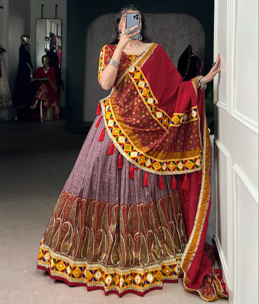 Onion Tasar Silk With Kashmiri Foil Print Lehenga