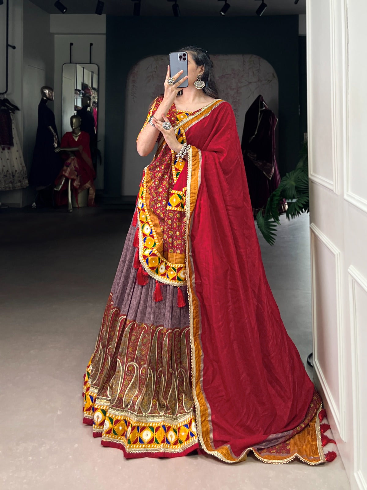 Onion Tasar Silk With Kashmiri Foil Print Lehenga