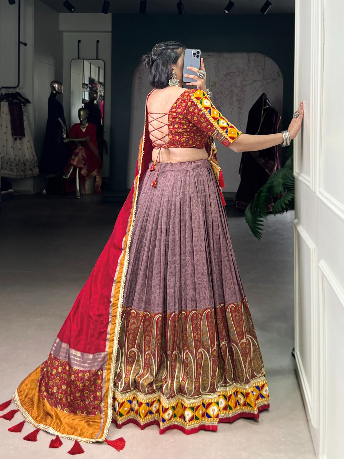 Onion Tasar Silk With Kashmiri Foil Print Lehenga