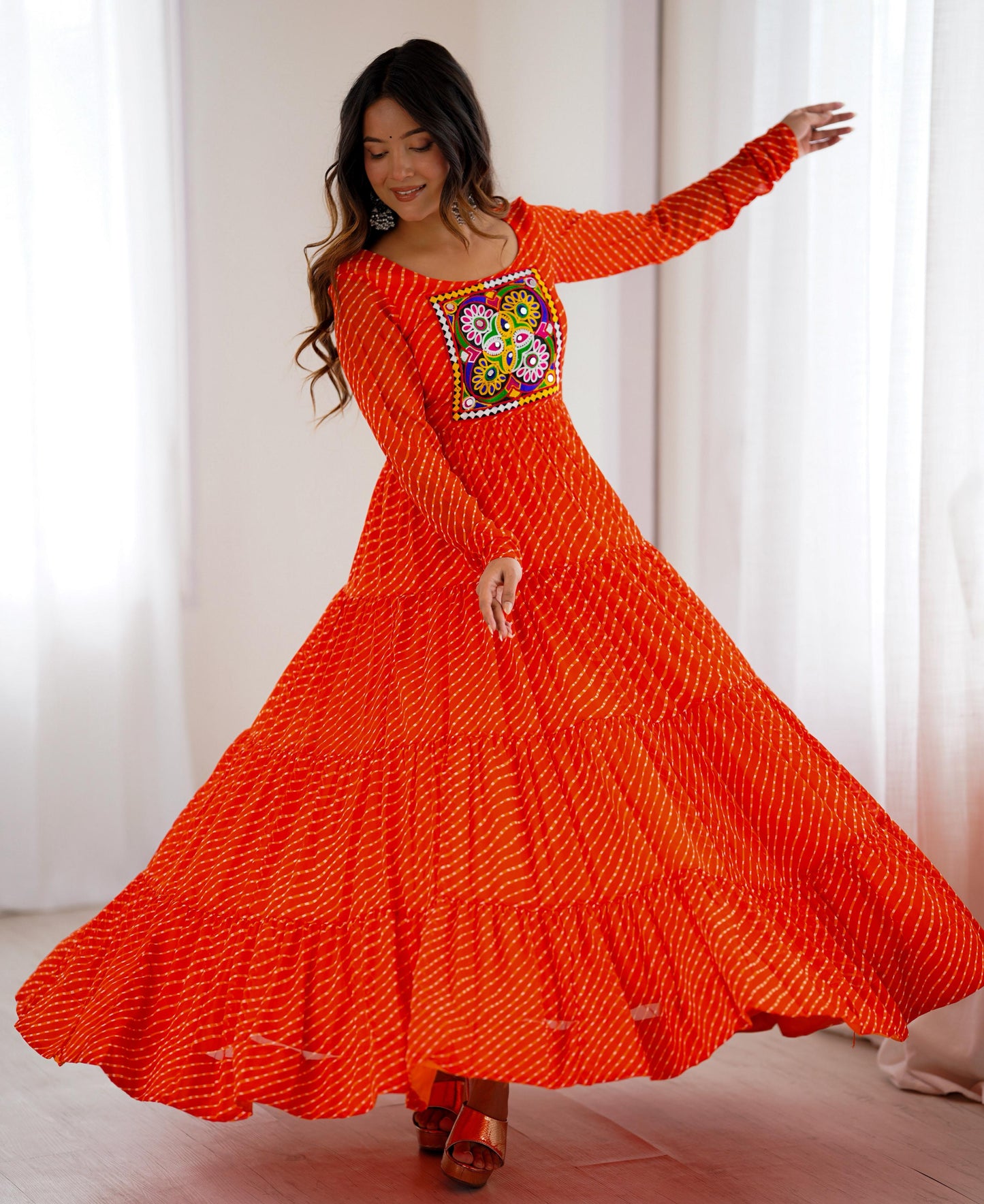 Orange Heavy Pure Soft Fox Georgette with Laheriya Printed Gown