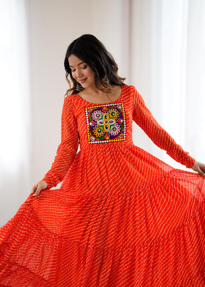 Orange Heavy Pure Soft Fox Georgette with Laheriya Printed Gown