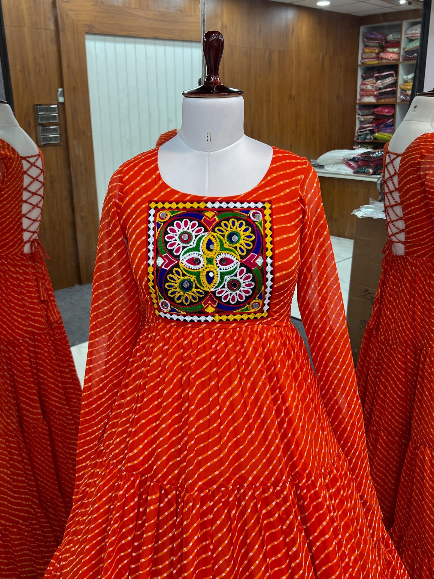 Orange Heavy Pure Soft Fox Georgette with Laheriya Printed Gown