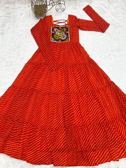 Orange Heavy Pure Soft Fox Georgette with Laheriya Printed Gown