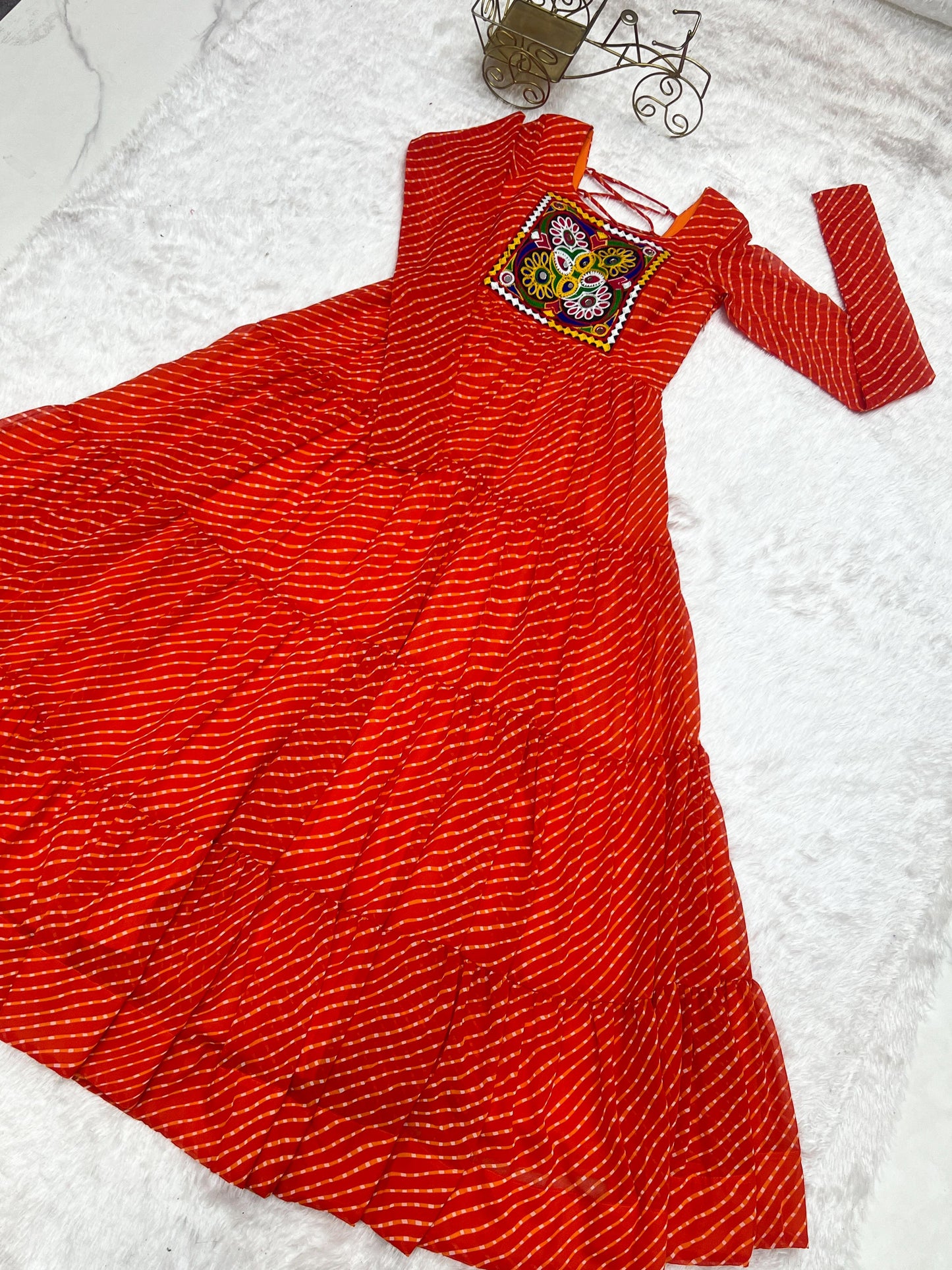 Orange Heavy Pure Soft Fox Georgette with Laheriya Printed Gown