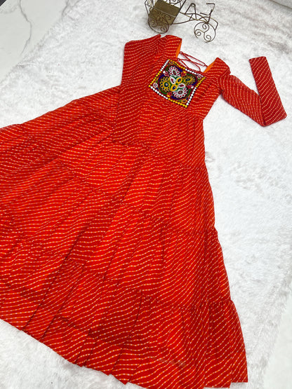 Orange Heavy Pure Soft Fox Georgette with Laheriya Printed Gown
